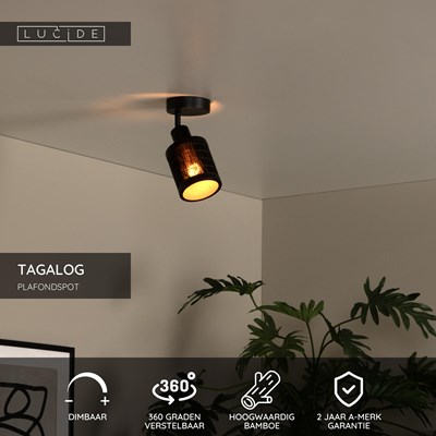 Lucide TAGALOG - Plafondspot - Ø 10 cm - 1xE27 - Zwart